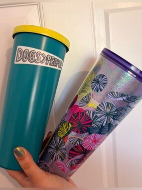 2 Starbucks cups no straws metal insulated plastic sticker 24 oz water bottles